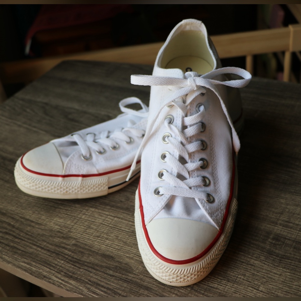 Converse White Canvas Sneakers with Red and Blue Accents